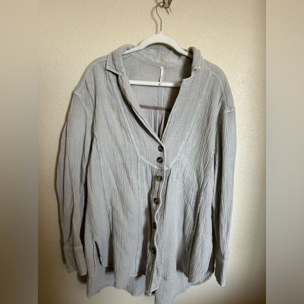 Free People all about the feels button down top tunic shirt sz large in grey